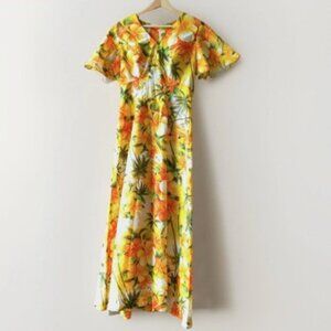 Royal Hawaiian Vintage Yellow Maxi Dress Orange Yellow Floral Print Size Med(?)